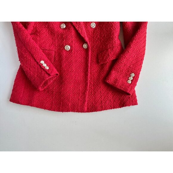 ZARA Red Boucle Tweed Double Breasted Kate Middleton Blazer Suit Jacket, Size XS - Picture 8 of 16